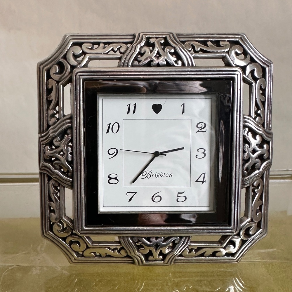 Brighton Square Frame Clock Silver Bedside, Like New